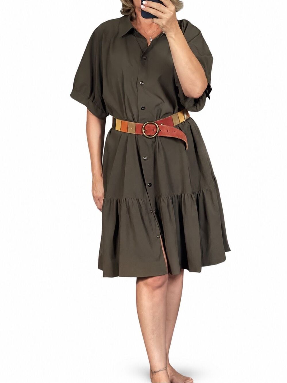 DKNY Olive Green Shirt Dress 18W NWT Snap Front Lightweight Plus Size